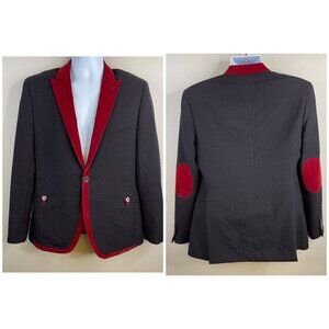 Vintage Y2K Velour Trim Retro Hipster Dinner Jacket 40 Slim Cocktail Blazer